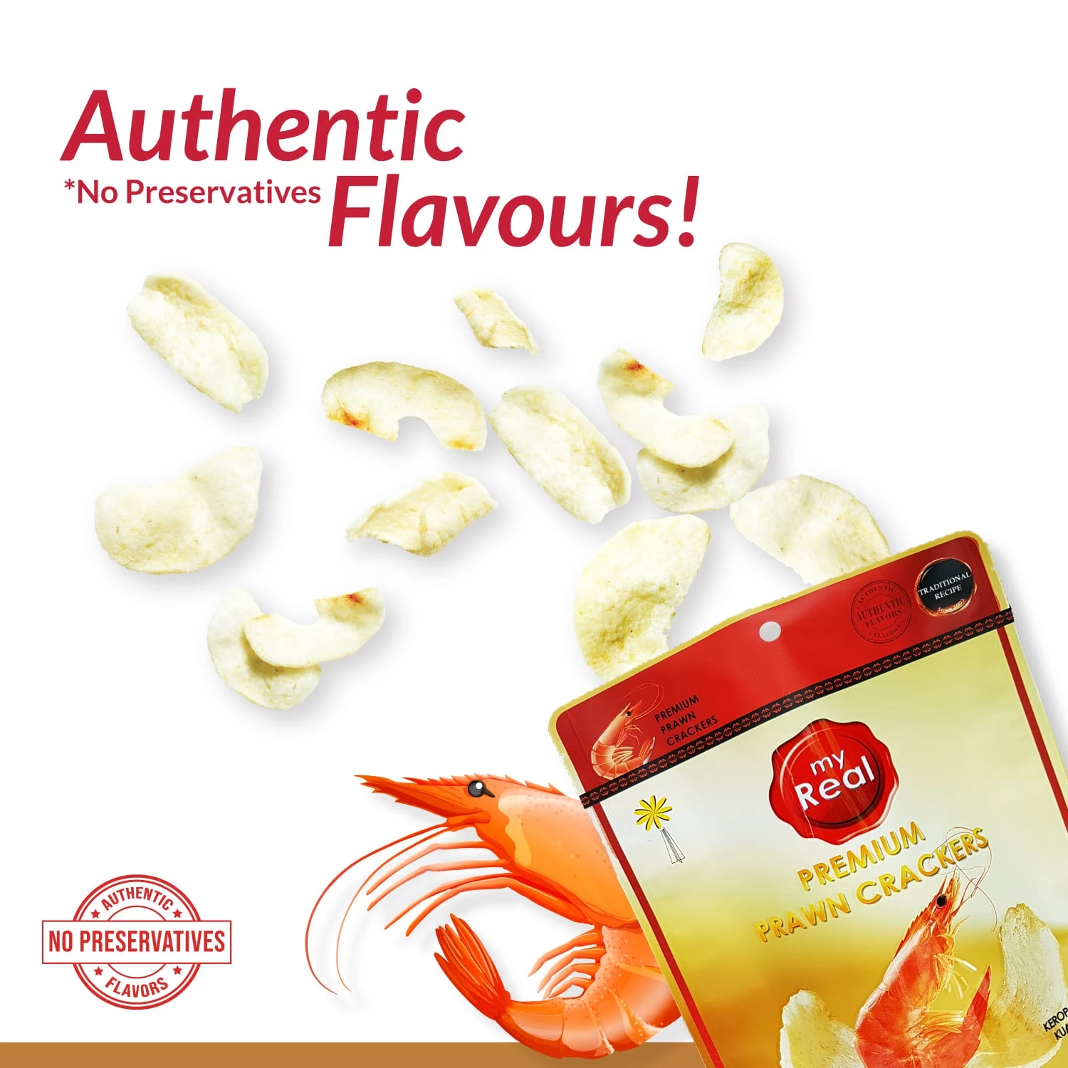 40 X 50g myReal Premium Prawn Crackers Slice